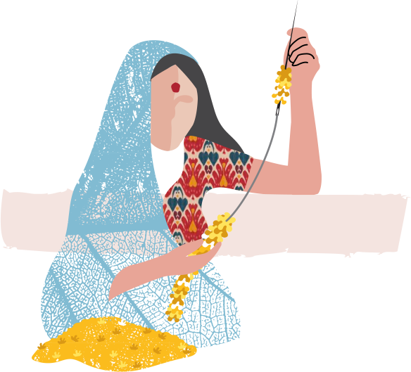 A women stringing a garland